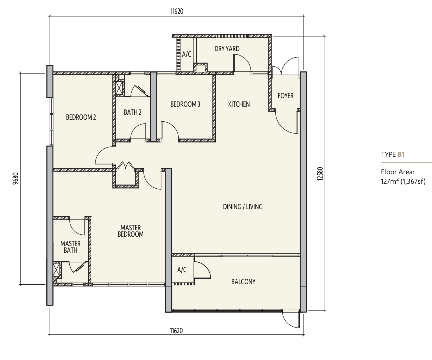 Mezzo Residence Type B1 floor plan
