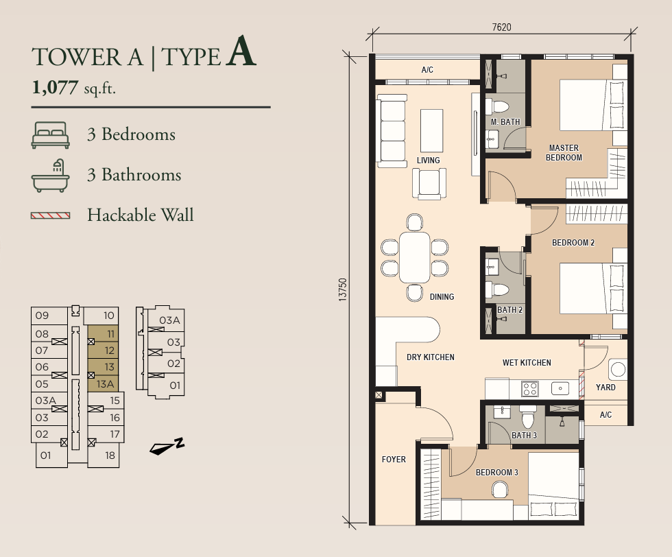 Pinnacle Bukit Gambier Tower A Type A floor plan