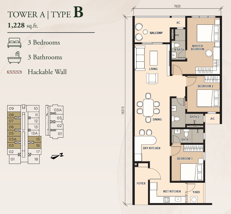 Pinnacle Bukit Gambier Tower A Type B floor plan