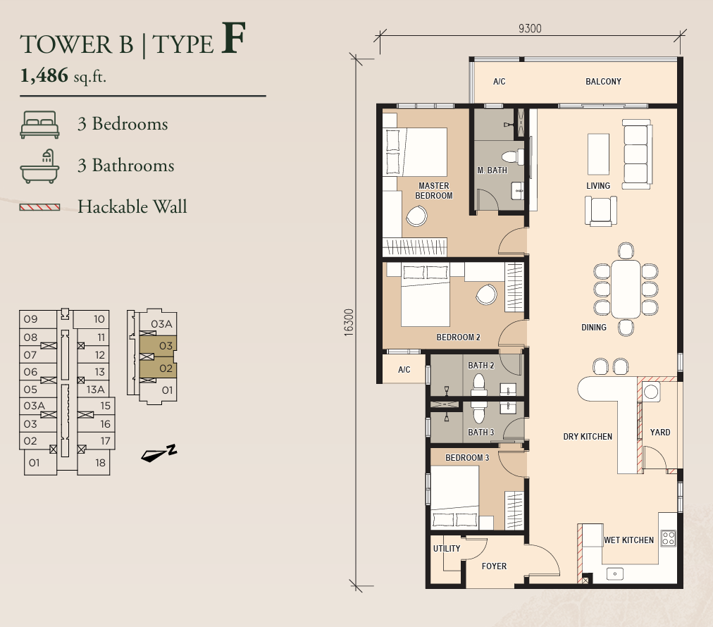 Pinnacle Bukit Gambier Tower B Type F floor plan